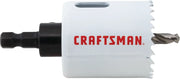 Photo of Craftsman hole saw, model CMAH1134A, white body with sharp teeth, side angle on white background.
