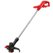 Photo of CRAFTSMAN cordless string trimmer, red and black, side view, SKU CMCST915B.