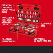 Photo of Craftsman mechanics tool set CMMT12124L in red blow mold case, full polish chrome, multiple sockets, ratchets.