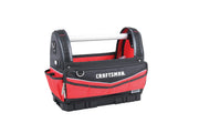 CRAFTSMAN CMST17621 red and black open tool tote with metal handle, front angle on white background.