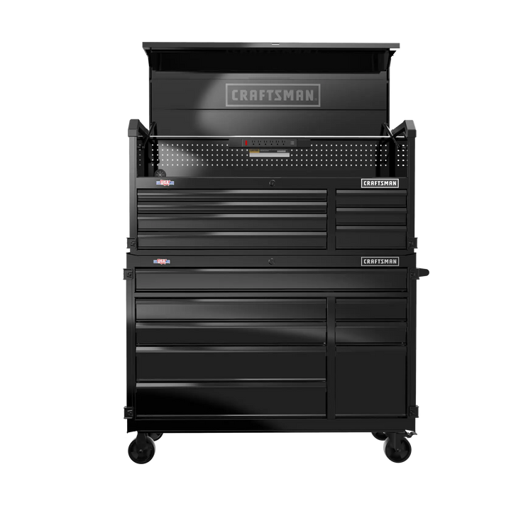 Front angle photo of Craftsman black rolling tool chest with drawers CMST98262BK.